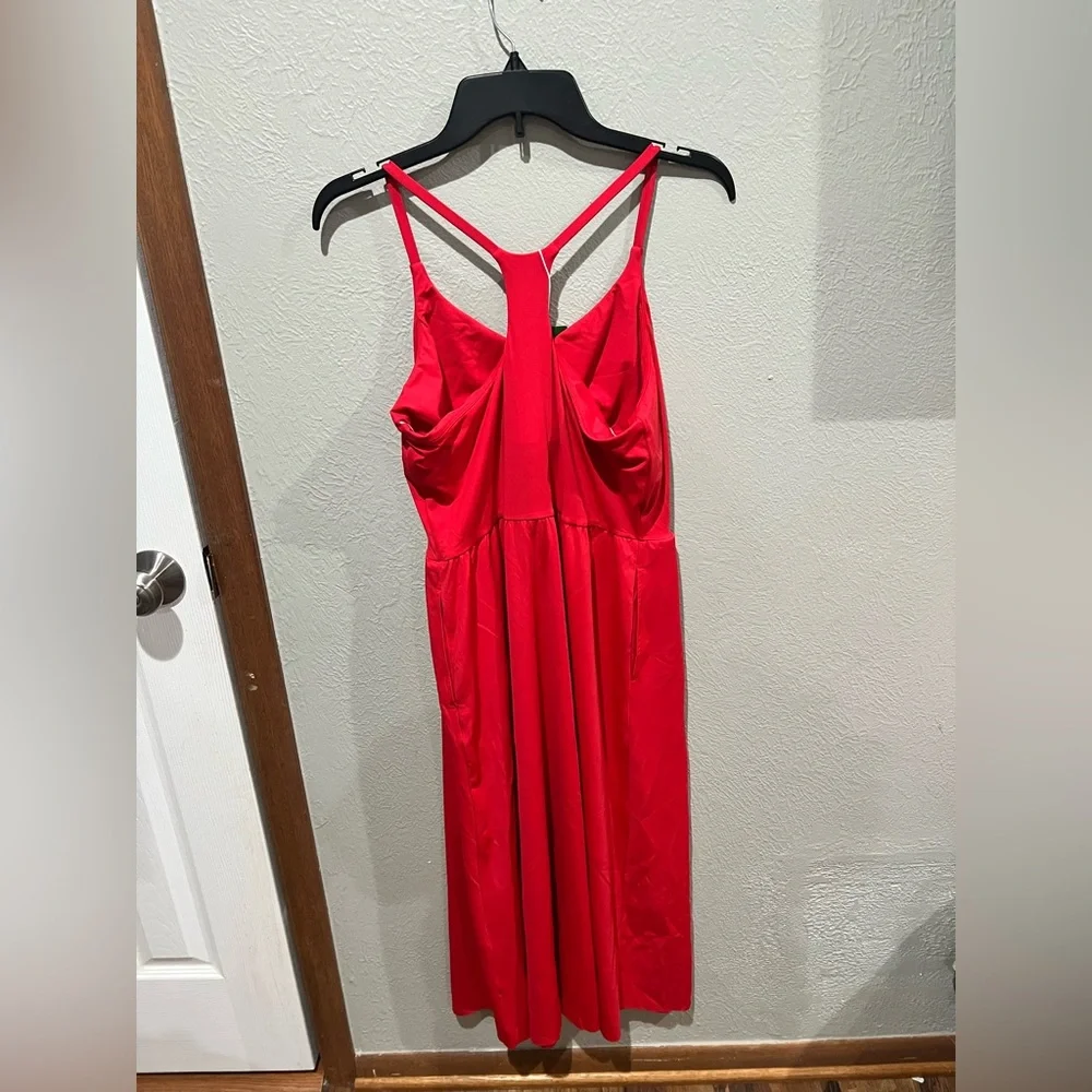 HALARA Bold Red Racerback Maxi Dress NWT Size L Side Slit - Picture 2 of 3